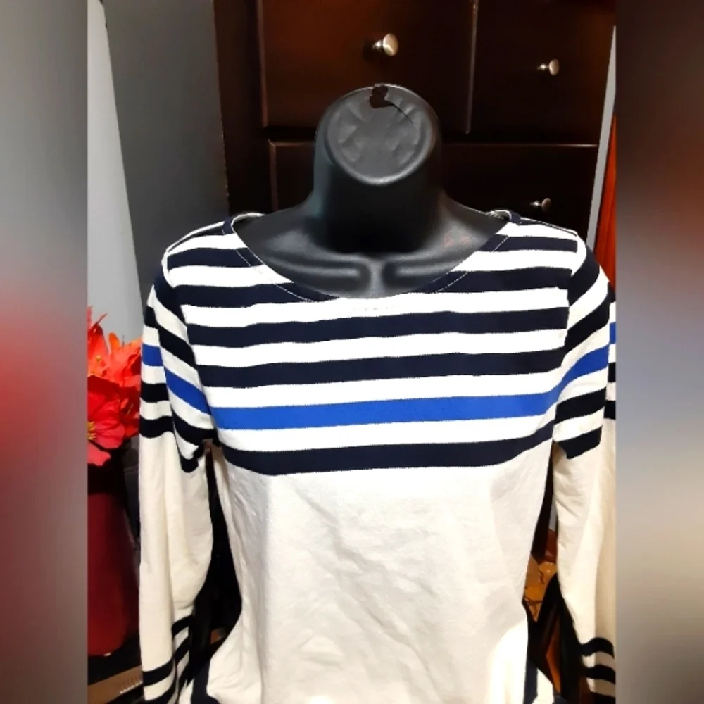 J Crew Women's Nautica Stripe Crew Sailor  Neck Sweater